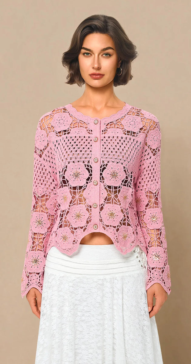 Baroque-Inspired 3D Floral Sequined Cropped Cardigan – FAIRY SEASON