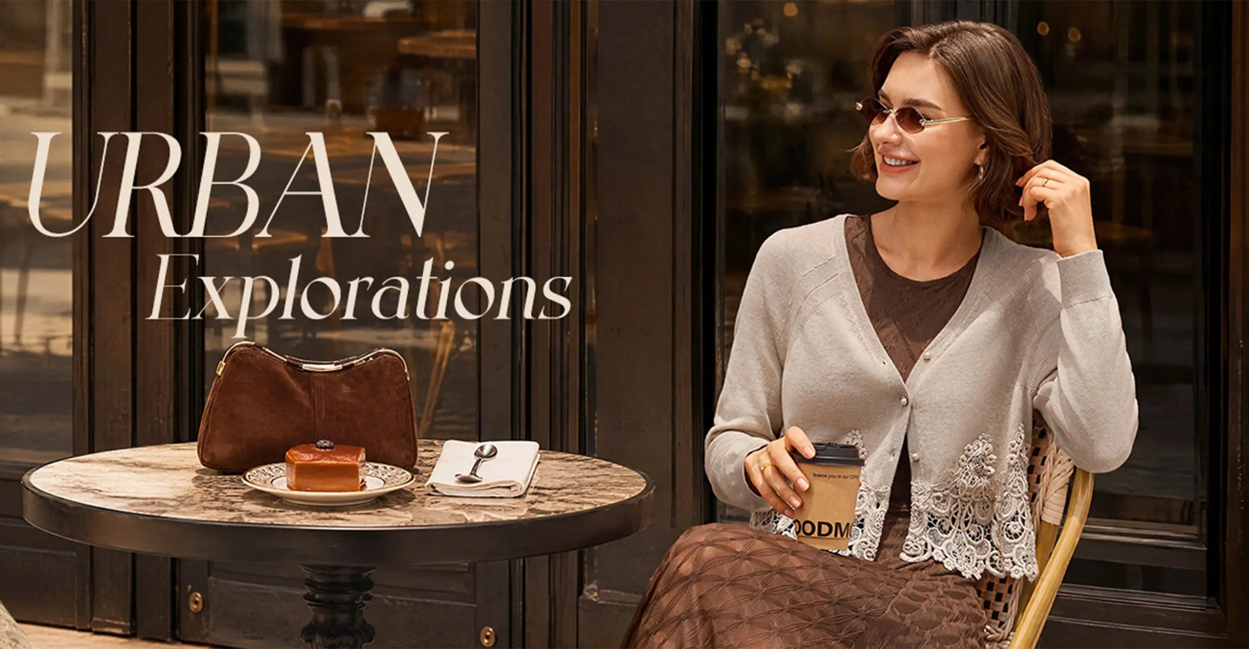 Baroque-inspired lace hem cropped crochet cardigan styled with mini skirt and knee-high boots for a city escape look