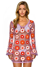 3D Camellia Embroidery Crochect Beach Cover Up Dress