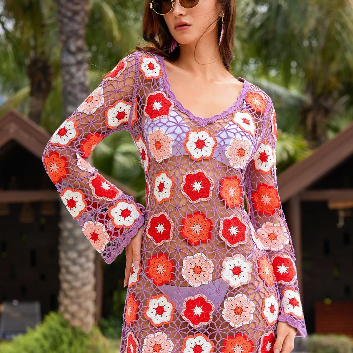 open lace back dress 3D Camellia Crochet Beach Cover Up Dress – FAIRY SEASON