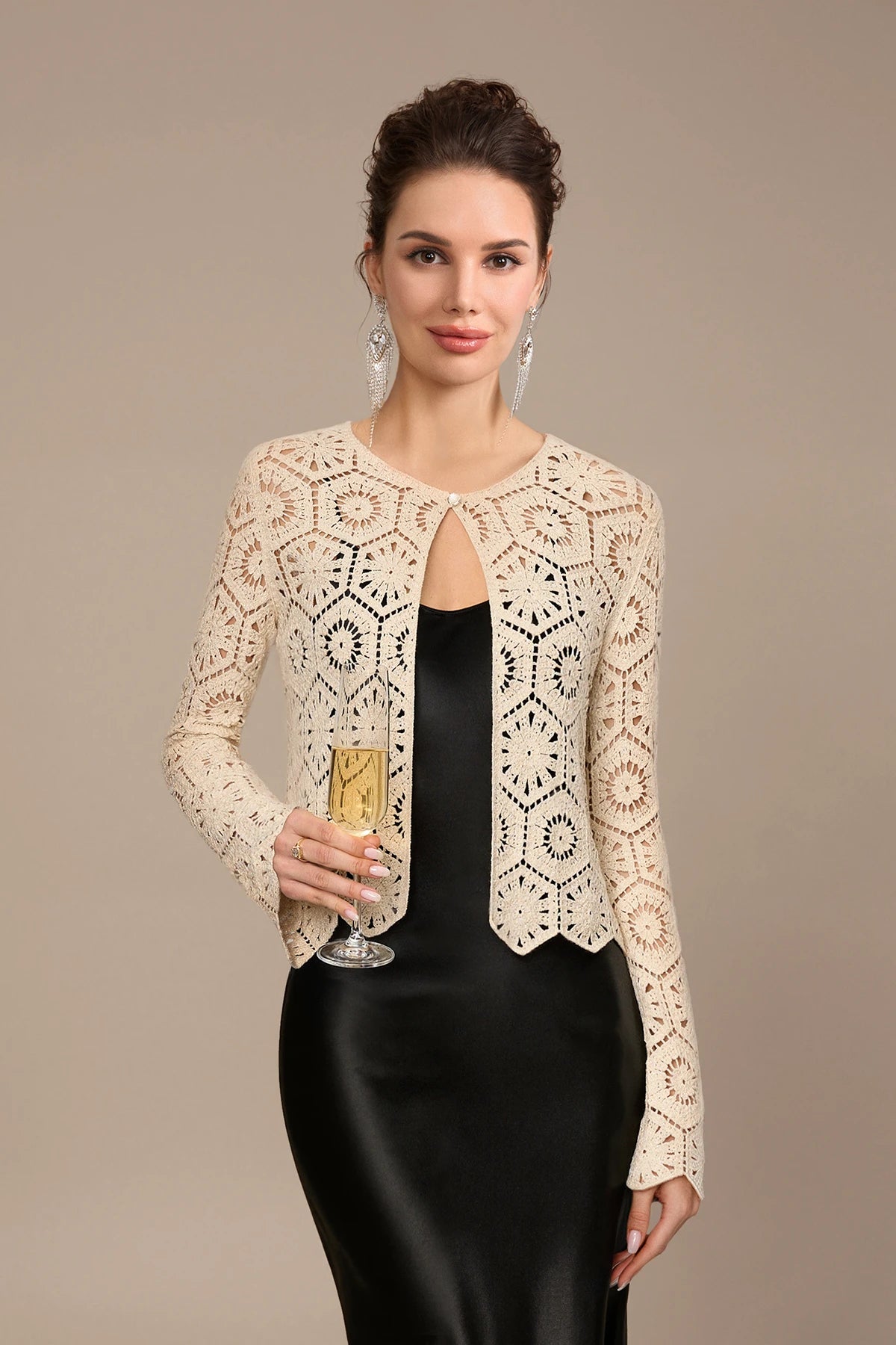 gold cardigan for dress FAIRY SEASON Women's Spring Cropped Cardigan Sweater with Pearl Lightweight Long Sleeve Button Down Bolero Shrugs for Dresses Green/XL