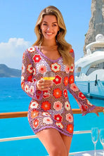 3D Camellia Embroidery Crochet Beach Cover Up Dress