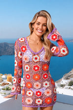 3D Camellia Embroidery Crochet Beach Cover Up Dress