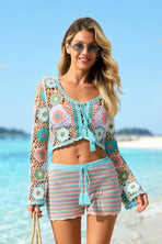 3D Camellia Boho Crochet Two-Piece Cover Up Set