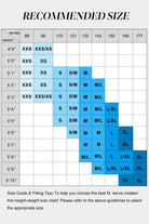 Height-weight size chart for clothing with blue highlighted areas