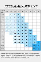 Size chart for clothing based on height and weight with blue and gray color coding.